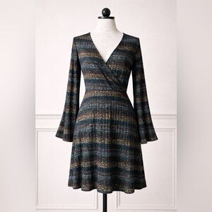 Mossimo Supply Co. Striped V-Neck Fit-and-Flare Dress - Black, Green, Brown